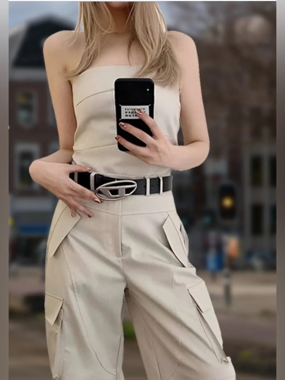 Trendy & Affordable Unisex Black Adjustable Belt with Silver tone Y2K Buckle.